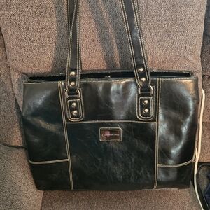 Franklin Covey Black Leather Shoulder Bag